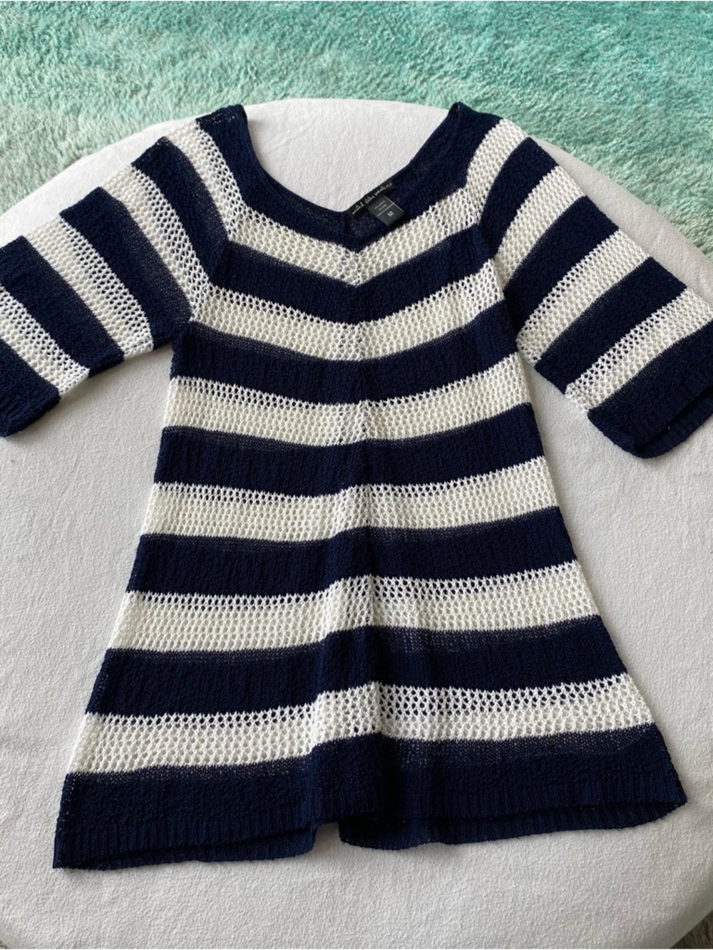 united states sweaters Navy & White Open-Knit Striped Tee